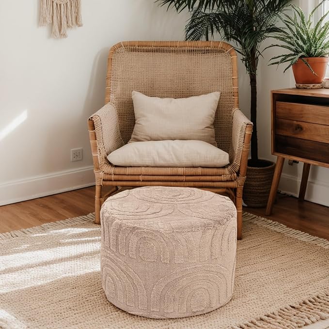 Asuprui Round Ottoman Pouf Ottoman Foot Stool Seat Faux Fur Bean Bag Foot Rest Floor Chair Leg Rest for Living Room, Bedroom or Wedding Gifts 20x20x14 Inches (Khaki)