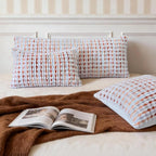 Boho Chenille Tufted Pillow Cover 14x36 Inch Set of 1, Farmhouse Striped Decorative Pillow Covers Accent Fluffy Neutral Long Body Bolster Pillow for Couch Sofa Bedroom Living Room, Orange