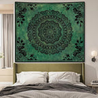 Apdidl Boho Mandala Green Tapestry for Bedroom Aesthetic, Hippie Indian Vintage Floral Decor Wall Hanging, Bohemian Ceiling Flower Plants Art Backdrop Wall Tapestries for Dorm Living Room 51" X 60"