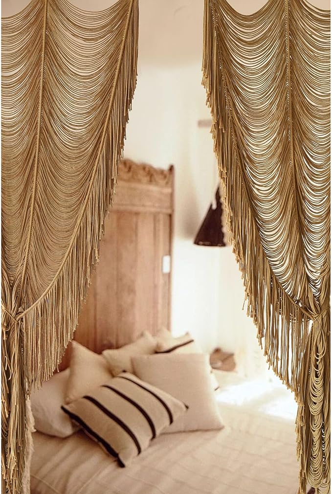 Macrame Curtain Boho Curtain Room Divider Doorway Wall Decor Fiber Yarn Art Craftsmanship Bedroom Wedding Backdrop 41" W x 75" L（1 Panel