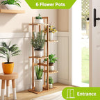 BMOSU Bamboo Plant Stand for Indoor Outdoor Plants Corner Tall Plant Shelf 6 Potted Holder Shelf Plant Rack Holder Display Rack(Natural)