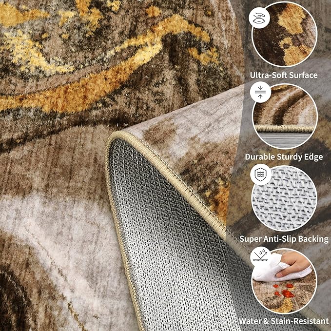 GarveeHome Large Area Rugs 10x13 Modern Abstract Rug with Marble Swirl Pattern, Neutral Abstract Rugs for Farmhouse, Stain-Resistant Low Pile Floor Cover for Bedroom Living Room Office, Brown