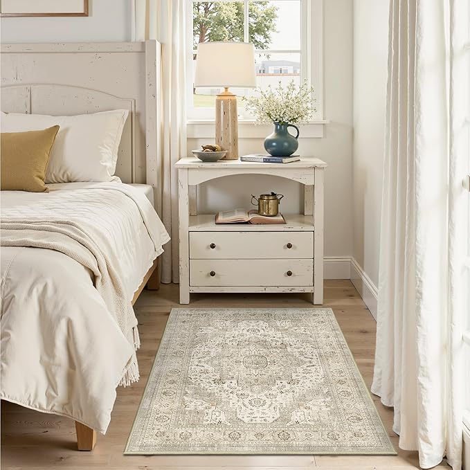 Washable Runner Rug 2x3 Runners for Hallways, Ultra-Thin Carpet Runners for Entryway Anti Slip Backing Runner Rugs for Kitchen Laundry Room Indoor Hallway (Ivory/Beige)