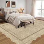 GarveeHome Scalloped Washable Area Rug 6x9 Rug for Living Room Modern Rug Non Slip Throw Rugs Large Rugs for Bedroom Low Pile Non Shedding Stain Resistant Carpet for Dining Room 6 ft x9 ft Jute