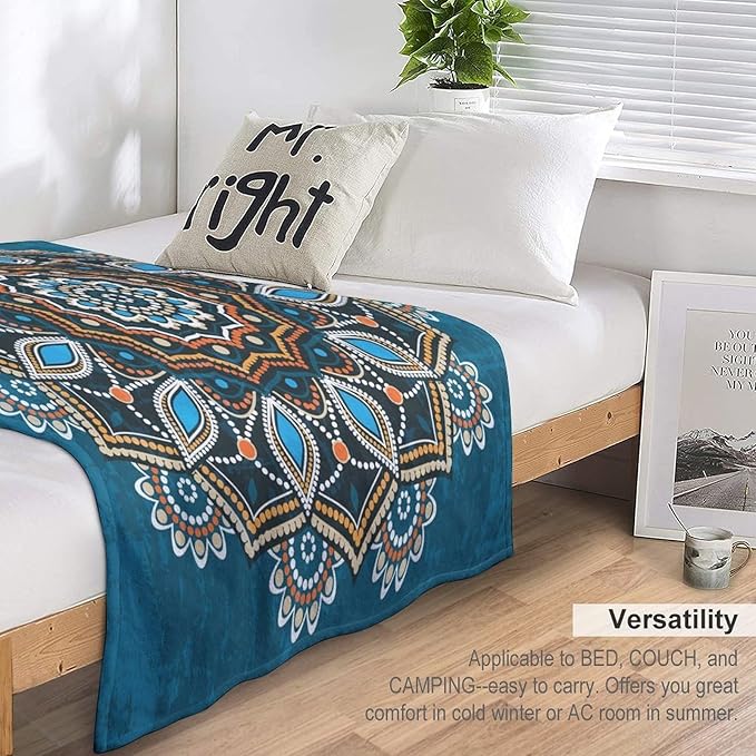 Ornamental Mandala Throw Blanket Indian Hippie Bohemian Art Floral Texture Pattern Blanket for Sofa Bed Couch Chair Or Dorm 60"x80"