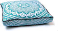 INDIAN CRAFT CASTLE ICC 24" Green Ombre Mandala Barmeri Large Floor Pillow Cover Cushion Meditation Seating Ottoman Throw Cover Hippie Decorative Zipped Bohemian Pouf Ottoman Pom Pom Cases 24" Square