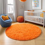 Amdrebio Orange Round Circle Rug 5Ft for Bedroom Living Room, Fluffy Fuzzy Shaggy Area Rugs for Kids Room Decor Aesthetic, Cute Furry Plush Shag Carpet for Baby Nursery Dorm Playroom, Teen Girls Boys