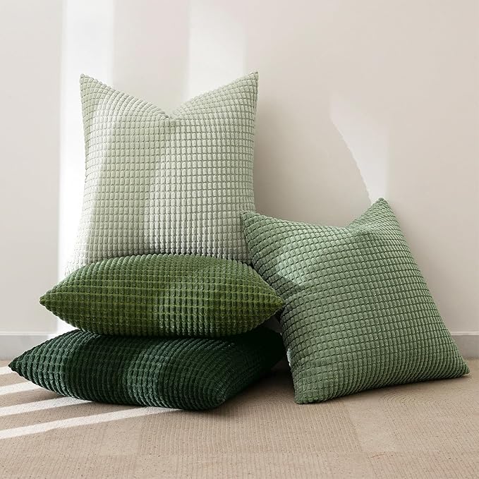 MIULEE Sage Green Pillow Covers 18x18 Inch Set of 4 Boho Farmhouse Home Decor Spring Mordern Nordic Throw Pillows Covers Summer Soft Corduroy for Couch Bed Sofa Living Room Forest Green