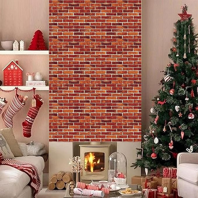 Large Brick Wall Backdrop Tapestry for Christmas, Faux Brick Backdrop Wall Covering Removable Red Tablecloth, Medieval Castle Stone Photo Scene Setter for Winter Curtains Door Decor (51" X 90")