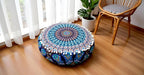 CRAFT KALA Blue Peacock Large Hippie Mandala Meditation Floor Ottoman Pillow Cushion Pouf Cover Square Poufs Bohemian Circle Floor Cushion Case Outdoor Fireplace Yoga Living Room Decor Cover 24" Round