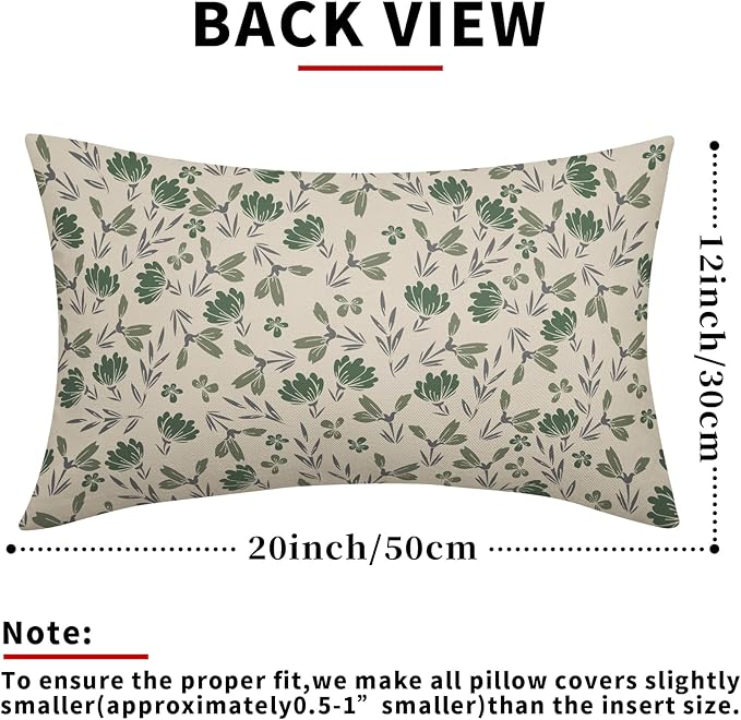 Sage Green Grey Floral Pillow Covers 12x20 Set of 2 Vintage Rustic Old Style Cute Small Flower Print Rectangle Decorative Outdoor Pillowcases Farmhouse Throw Cushion Case Decor for Couch Sofa Bed