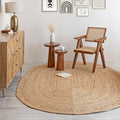 HOMEMONDE Reversible Oval Jute Area Rug - 4 x 6 ft Hand Woven Natural Fiber - Farmhouse Braided Rugs for Dining Room/Hallway/Office/Kitchen/Bedroom (Natural)