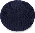 REDEARTH · Round Pouf Foot Stool Bean Bag Ottoman - Cable Knitted Cord Boho Pouffe - Poof Accent Bean Bag - Handmade by Artisans for Living Room - Bedroom (19.5"x19.5"x14") - Navy Blue
