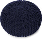 REDEARTH · Round Pouf Foot Stool Bean Bag Ottoman - Cable Knitted Cord Boho Pouffe - Poof Accent Bean Bag - Handmade by Artisans for Living Room - Bedroom (19.5"x19.5"x14") - Navy Blue