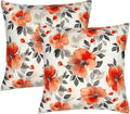 Burnt Orange Watercolor Floral Throw Pillow Covers 18x18 Set of 2, Spring Black Beige Flowers Decorative Pillowcases, Double-Sided Print Cushion Covers for Couch Sofa Bedroom Living Room Spring Decor
