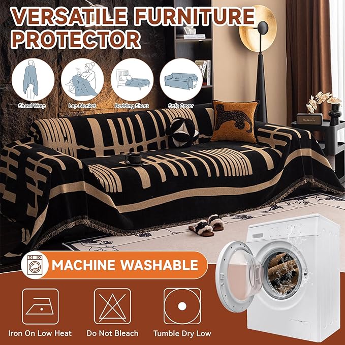VClife Modern Couch Cover Washable Soft Couch Covers for 2 Cushion Couch Sofa, 1 PC Thick Soft Khaki Black Jacquard Sofa Cover for Sectional Couch (71"x118")