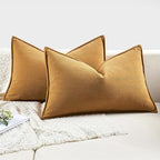 MIULEE Pack of 2 Mustard Yellow Decorative Lumbar Pillow Covers 12x20 Inch Soft Chenille Luxurious Couch Throw Pillows Farmhouse Cushion Covers Elegant Design for Sofa Bed Living Room Spring Decor