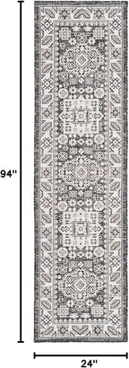 Rugs.com Outdoor Aztec Collection Rug – 8 Ft Runner Charcoal Gray Flatweave Rug Perfect for Hallways, Entryways