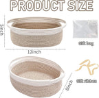 Woven Basket,Small Rope Storage Bin with Handles & Ribbon Bag, Organizer for Shelves Closets,Gift Basket Empty for Birthday,Books,Dog Toys, White&Oatmeal
