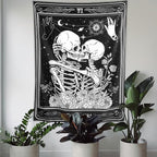 KJHL The Lovers Skull Tapestry Wall Hanging Black Gothic Witchy Tapestry Dark Vertical Skeleton Tapestries Aesthetic for Bedroom Living Room Decor 48ʺ x 36ʺ