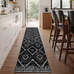 Area Rug 2x8 Rug Machine Washable Non-Slip Low Pile Print Pattern Western Rug for Living Room Bedroom Entryway Tribal Series-Black