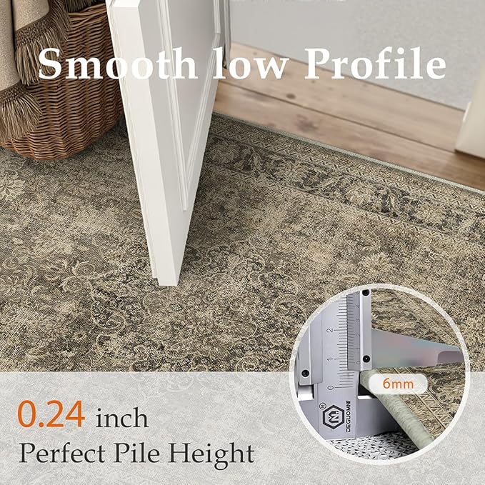 3x4 Washable Brown Area Rug Vintage Entryway Office Carpet Non-Slip Soft Low Pile Distressed Throw Rug for Entrance Living Room Bathroom Dining Room