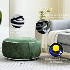 Inflatable Pouf Ottoman, 21x10 Inches Stuffed Chenille Ottoman with Inflatable PVC Liner, Foot Rest with Portable Handle, Round Floor Pillow for Living Room, Bedroom, Kids Room
