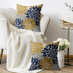 Navy Yellow Gray Grey Pillow Covers 24X24 Inch Set of 2, Modern Dahlia Floral Print Decorative Throw Pillow Covers Outdoor Farmhouse Cushion Case for Home Couch Sofa Bed Decoration