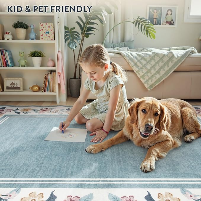 Lahome Floral 2x3 Blue Kitchen Rugs, Small Rugs for Entryway Non Slip Washable Rug Ultra-Thin Front Door Rug Indoor Entrance,Boho Stain Resistant Scalloped Throw for Bathroom Bedroom Ariele (Blue