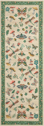 Mushroom Insect 2x6 Runner Rug for Hallway Washable Kitchen Rugs Non Slip with Rubber Back Khaki Green Low-Pile Stain Resistant Indoor Carpet for Entryway Bathroom Laundry Dorm