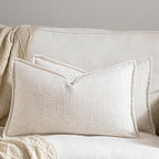 12x20 Linen Pillow Covers Cream White Beige Pack of 2 Farmhouse Boho Neutral Accents Striped Textured Rectangular Lumbar Decorative Throw Pillow Cases for Living Room Couch Bed Home Decor