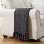 BATTILO HOME Dark Grey Throw Blanket for Couch, Knit Charcoal Throw Blanket Versatile for Chair, 60 x 80 Inch - Super Soft Warm Grey Blanket with Tassels for Bed, Sofa and Living Room
