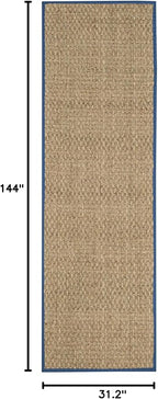 SAFAVIEH Natural Fiber Collection Runner Rug - 2'6" x 12', Natural & Navy, Seagrass, Basketweave Pattern with Border (NF114T)