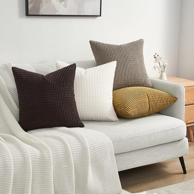 Topfinel 4 Packs Brown Fall Decorative 20x20 Inch Autumn Throw Pillow Covers for Living Room Couch Bed,Rustic Modern Home Decor,Soft Corduroy Large Bulge Accent Square Cushion Case(Rust,Orange)