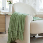 Simple&Opulence Soft Chenille Throw Blanket 50'' x 60'' - Cozy Fluffy Blanket with Fringe Tassel, Farmhouse Boho Blankets for Couch Bed Office Chair Gift Home Decor All Season Use,Sage Green