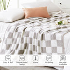 WRENSONGE Checkered Throw Blanket, Light Grey Soft Cozy Fluffy Warm Hand Made Throw Blankets for Couch, Sofa, Chair, Bed, Camping, Picnic, Travel Lightweight Bed Blanket - 60 * 80