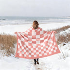 Joiedomi Throw Blanket for Couch, Pink White Checkered Knitted Blankets Gifts for Women Mom Girls, Cozy Cute Soft Throw Home Room Decor Aesthetic Women Mothers Birthday Gifts 50x60 Inches