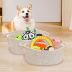 ABenkle Small Woven Basket 12"x 8"x 5" - Rope Room Shelf Storage, Cat Dog Toys Chest Box, Decorative Empty Gift With Handles - All Mixed Brown