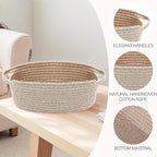 Woven Basket,Small Rope Storage Bin with Handles & Ribbon Bag, Organizer for Shelves Closets,Gift Basket Empty for Birthday,Books,Dog Toys,Oatmeal/2 Pack