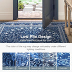 Lofus 9x12 Area Rugs for Living Room, Machine Washable Non-Slip Area Rug, Low Pile Large Rugs for Bedroom, Kitchen, Dining Room, Home Office, Vintage Oriental Print Rug, Dark Blue with White