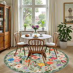 Round Area Rug for Living Room: 4 ft Floral Washable Circle Rug Soft Boho Non-Slip Carpet Indoor Stain Resistant Low Pile Small Circular Rug for Bedroom Entryway Kitchen Nursery Home Office Green