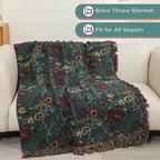 Boho Fall Throw Blanket for Bed,100% Ultra Cotton Soft Breathable Bed Throw Floral Printed Farmhouse Decor Rustic Bed Throws for Couch Sofa Quilt 80" x 90"