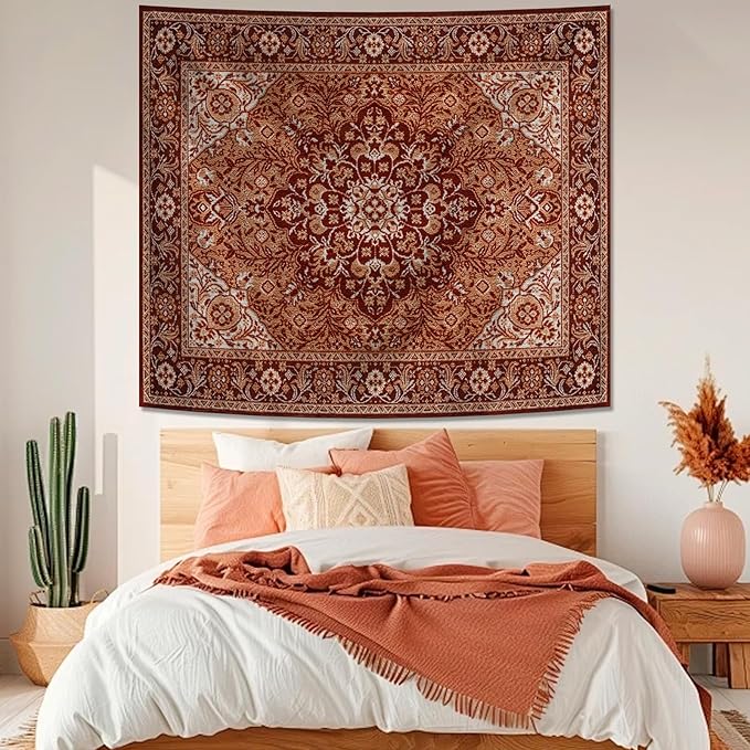 Apdidl Boho Mandala Hippie Wall Tapestry for Bedroom Aesthetic, Indian Bohemian Floral Tapestries Blanket Art Decor, Vintage Orange Fabric Vertical Wall Hanging for Living Room Dorm 90" X 71"