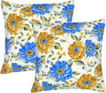 Mustard Yellow Floral Spring Summer Throw Pillows Covers 18x18 Inch Set of 2, Blue Flowers Pillowcases, Boho Square Cushion Covers for Couch Sofa Bedroom Living Room Farmhouse, Boho Spring Home Decor