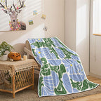 Boho Abstract Colorful Floral Throw Blanket, Vintage Retro Patchwork Blue Green Flower Botanical Geometric Aesthetic Groovy Flannel Throw Blanket for Chair Bed Sofa Couch, 50X60IN