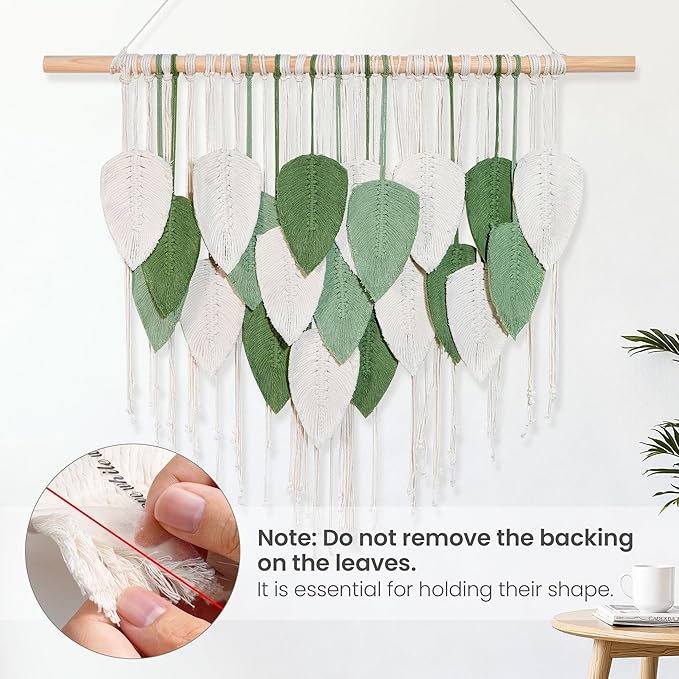 NYEONHRT Large Macrame Wall Hanging Handmade Boho Leaf and Feather Tapestry for Modern Home Decor Perfect Wall Art for Living Room Bedroom Nursery Apartment Backdrop 39x31 Inch (White green)