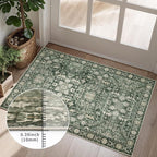 Area Rug 9×12 Washable Rugs for Bedroom, Vintage Floral Rug Soft Non Slip Stain Resistant Carpet for Living Room Dinning Room Kitchen Home Office Green Black