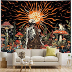 Amonercvita Skull Tapestry Vintage Mushroom Tapestries Aesthetic Sun Tapestry Floral Skeleton Wall Hanging Tapestries Jungle Plants Wall Decor for Bedroom
