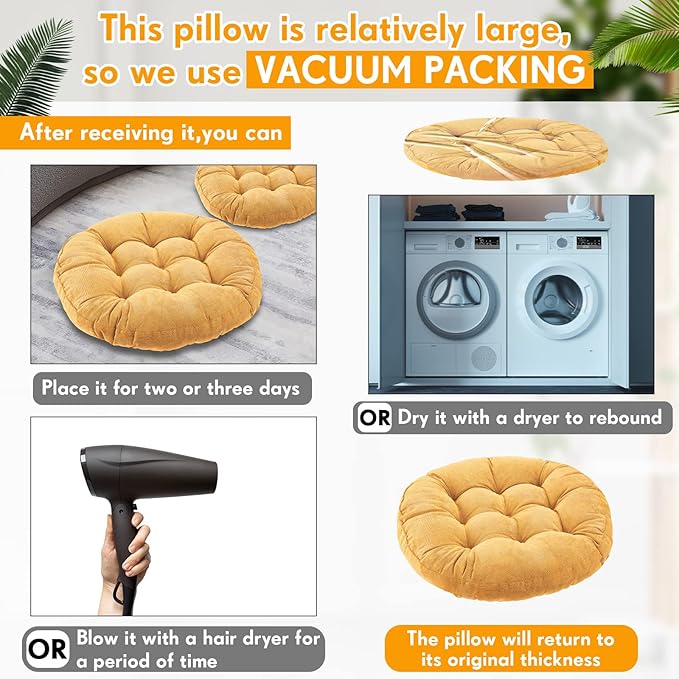Jerify Floor Pillow Cushions Large Round Square Large Meditation Floor Pillow for Classroom Adult Meditation Picnic Party Seating Learning Daycare School(Round,Yellow,6 Pcs)