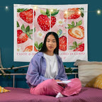 AQYIP Strawberry Christian Tapestry, Psalm 34:8 Bible Verse Tapestry Decorative, Pink Cute Floral Strawberry Religious Wall Tapestries Blanket Decor for Home Girls Room Dorm, 50x60 Inch